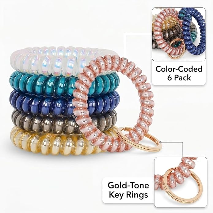 BIHRTC Stretchable Wristband Wristlet Keychain Elastic Coil Spring Spiral Key Chain for Gym Pool Sauna Outdoor Activities