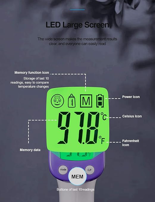 HUHETA Infrared Thermometer for Adults, Non Contact Forehead Thermometer with Fever Alarm, Accurate Reading and Memory Function, Body Temperature & Surface of Objects Use (Purple) | Accurate Reading,Memory Function,Fever Alarm, Body Temperature & Surfa...
