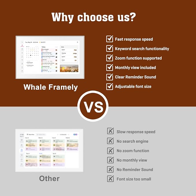 Whale Framely 15.6 Inch Digital Wall Calendar Touchscreen, Smart Family Schedule & Chore Chart, IPS FHD Wall Planner with Auto-Rotate, Wall Organizer, Gift for Women/Men,Father/Grandpa