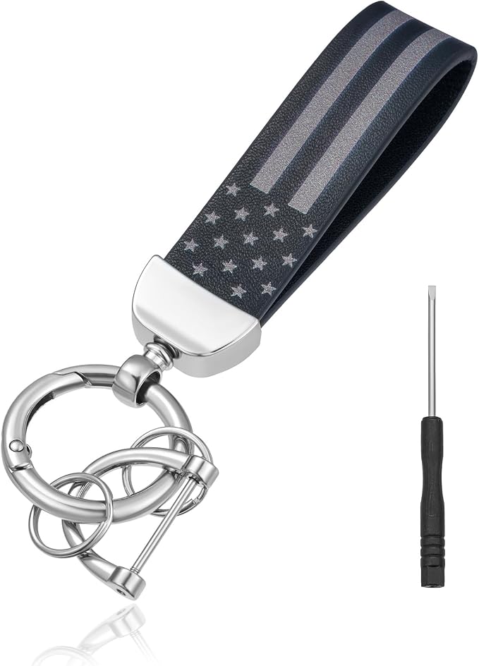 American Flag Keychain for Men Women, Leather USA Flag Key Chain for Daily | Flag keychain adds heritage patriotic style, Metal D-ring keep daily keys grouped,Practical gift for dads, husbands, wives