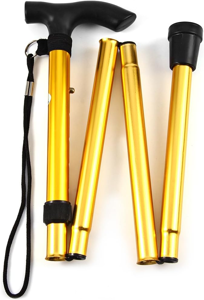 Folding Lightweight Walking Stick - Adjustable Aluminum Metal Collapsible Travel Cane with Non-Slip Rubber Base