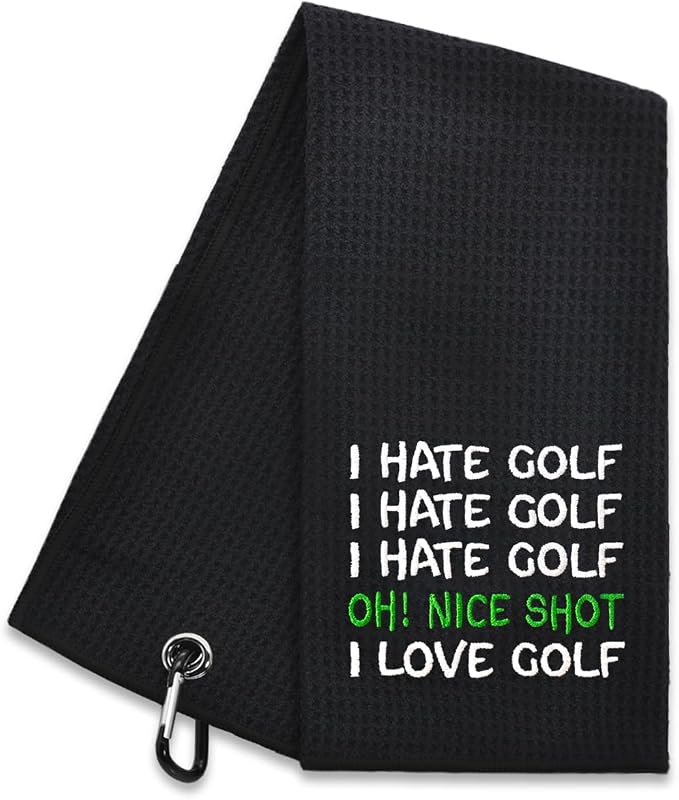 Hafhue I Hate Golf Oh Nice Shot I Love Golf Embroidered Golf Towel, Golfer Accessories for Men Women, Golfs Gifts for Men Women, Retirement Gifts for Dad Grandpa Golfer Lover Fan