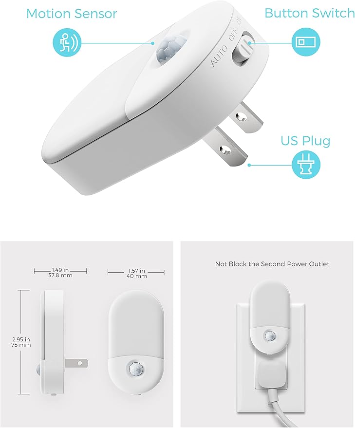 L LOHAS LED Motion Sensor Night Light, Bright Night Lights Plug into Wall | Motion Activated Night Light, Daylight White, Motion Sensor Light Indoor Plug in, Nursery Kids Adults Bathroom Bedroom 4 Pack