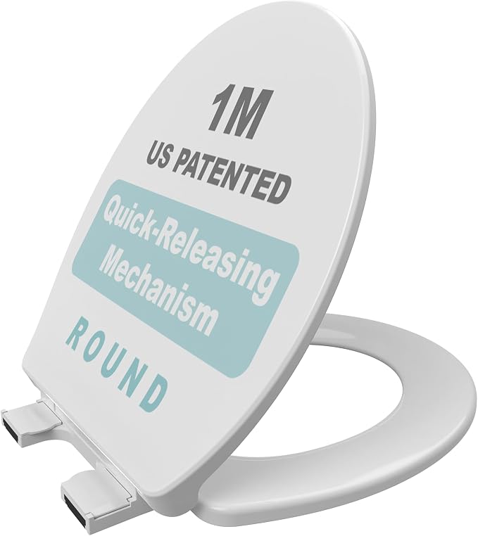 1M Family Toilet Seat, Patented Slow Close & Quick Releasing Technology, Anti-Wiggling, Easy to Install and Clean, Standard Round with Adult Seat Only (1 Piece)