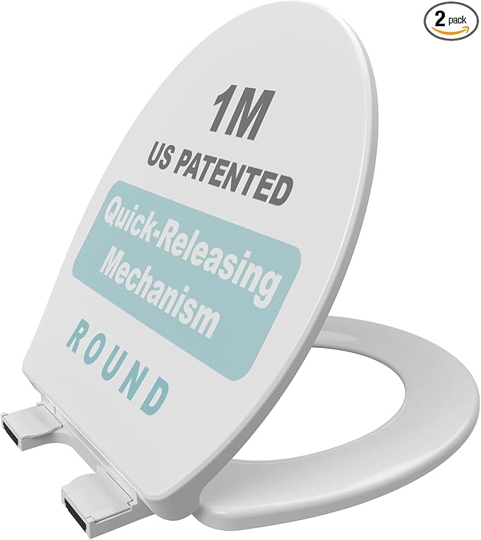 1M Family Toilet Seat, Patented Slow Close & Quick Releasing Technology, Anti-Wiggling, Easy to Install and Clean, Standard Round with Adult Seat Only (2 Pieces)