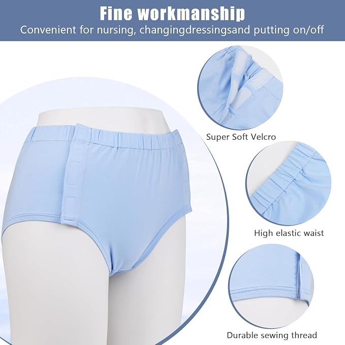 Comfortable Adaptive Underwear - Hospital-Ready Undergarments for Elderly Women with Easy Closure and Elastic Design, Ideal for Post-Surgery and Incontinence Care (Pink+Blue, XX-Large)
