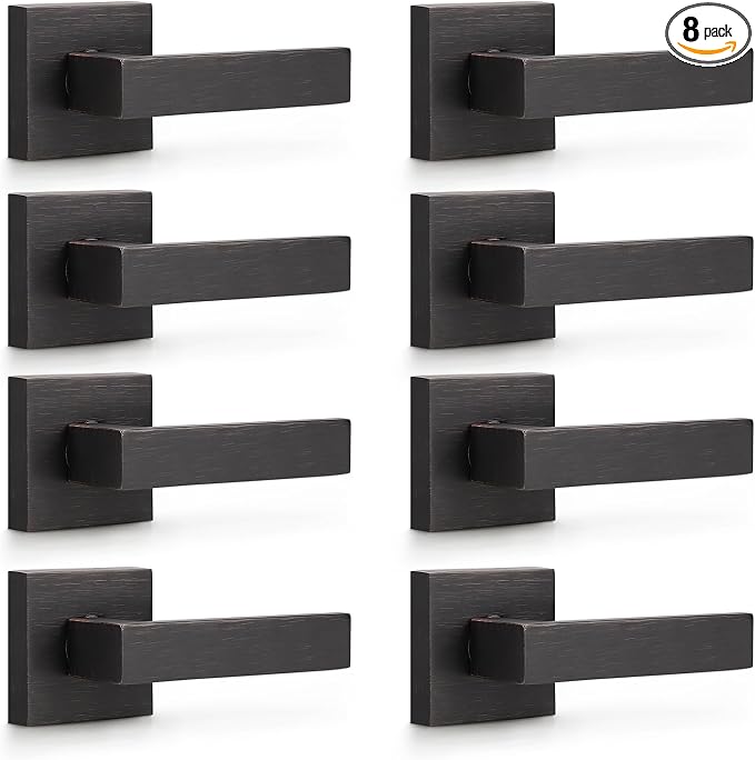 KNOBWELL Dummy Door Handles 8 Pack, Interior Door Knob Bronze Heavy Duty 0.93 lb Inactive Right/Left Door Handle Levers(Only One Side Use)