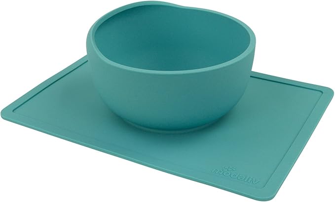 Modaliv 34oz Adult Scooper Bowl with Suction Base – Adaptive Silicone Placemat for Stroke Recovery, Elderly, or Disabled – Microwave & Dishwasher Safe – Non-Slip Feeding Aid (Turquoise)