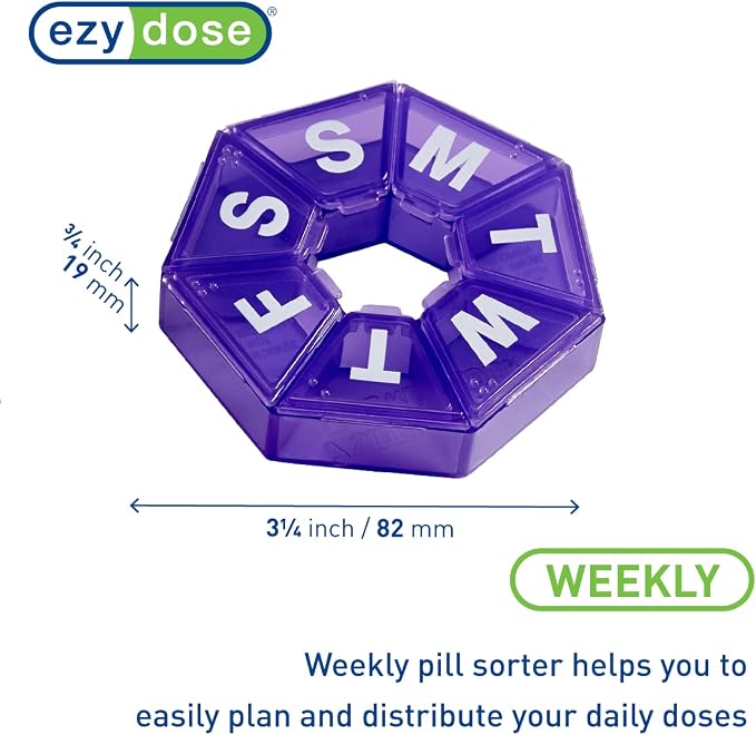 Ezy Dose Weekly Pill Organizers, 7-Sided, Purple (67009PAMT) and Green (67009GAMT)