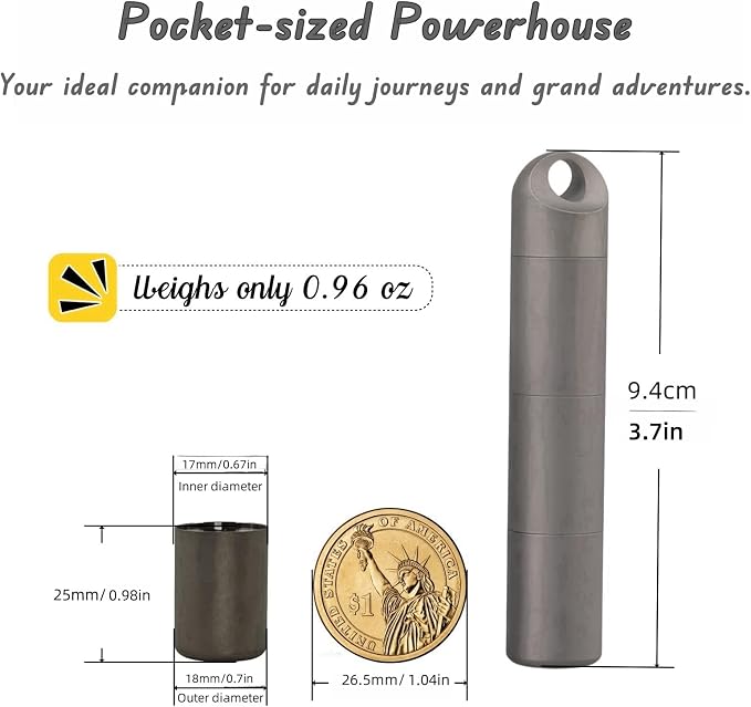 Titanium Keychain Pill Holder - Waterproof 3-Compartment, Gray | Premium pure titanium with a matching keychain. 3 detachable layers for travel. Odorless, rustproof EDC pill organizer
