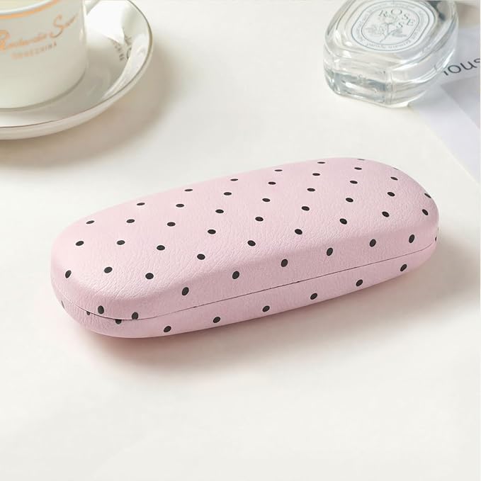 Glasses Case Hard Shell, Cute Sunglasses Case for Women Leather Protective Case for Eyeglass with Cleaning Cloth
