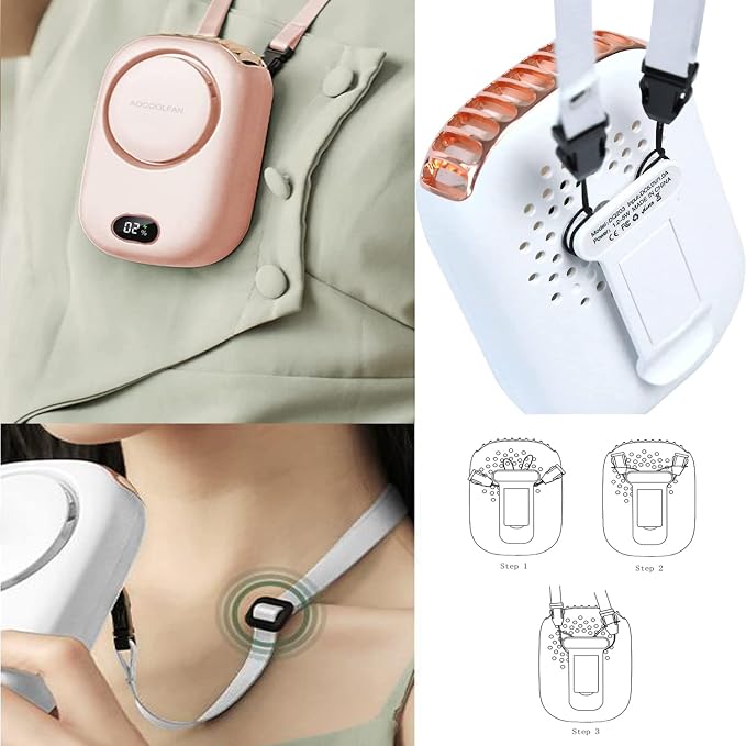 AOCOOLFAN Portable Neck Fan, Mini Small Personal Handheld Fan USB Rechargeable 3 Speed for Girls Boys Woman Eyelash Travel Home Office Outdoor (Pink)