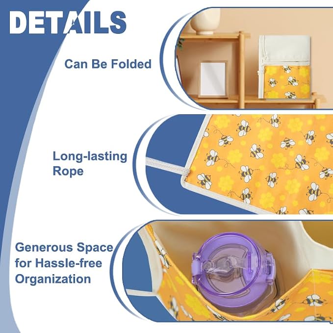 TOGETRUE Walker Bag, Easy Access Walker Storage Basket with 2 Large Pockets, Walker Accessories Bag for Folding Walker, Wheelchairs, Strollers, 13"x14.5" (Bees)