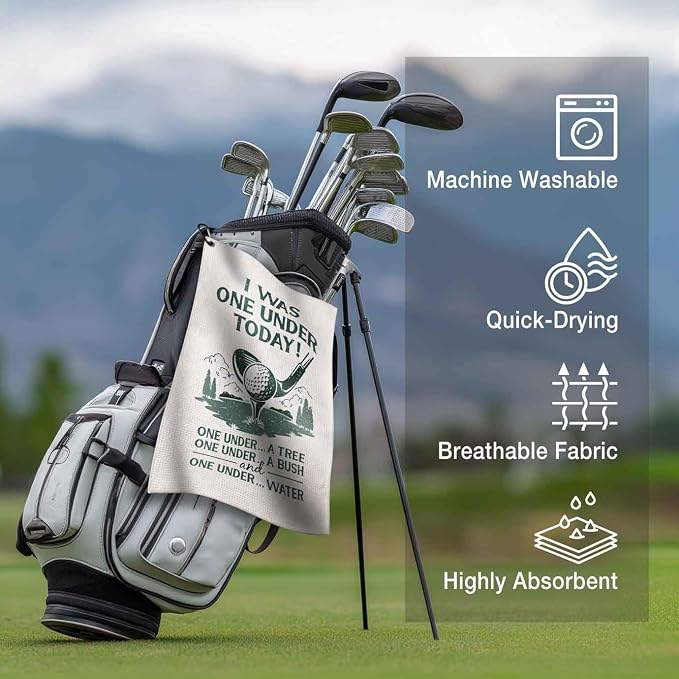 Funny Golf Towel with Clip,Golf Bag Accessories for Women,"I Was One Under Today" Golf Towel Gifts for Mom Grandma Men,16x24inch Microfiber Golf Towels,Birthday Christmas Retirement Golfer Gifts