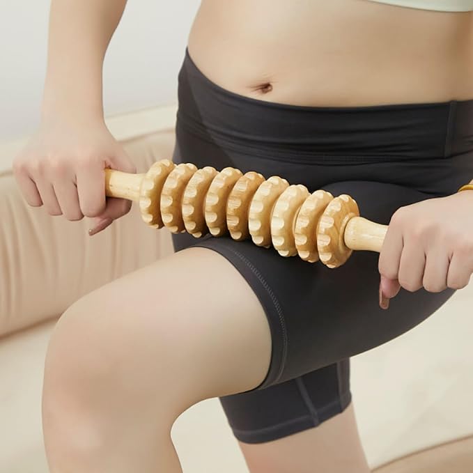 Wood Massage Roller Muscle Roller Cellulite Massage Tool Fascia Blaster Lymphatic Drainage Massager Wood Therapy Massage Tools for Deep Tissue Muscle Relief Recovery(9-Wheel)