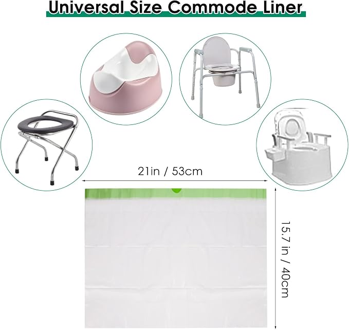 Commode Liners with Absorbent Pad, Universal Fit for Commode/Camping Toilet | 100Bags+100Pads, Unscented, Leakproof, Drawstring Closure for Easy Disposal, 1000ml Absorbency,for Seniors Home Care, RV Trip