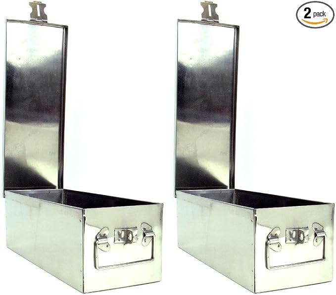 Stalwart Metal Lock Box with Folding Handle | Stackable Design | Secure Valuables | Silver | Pack of 2