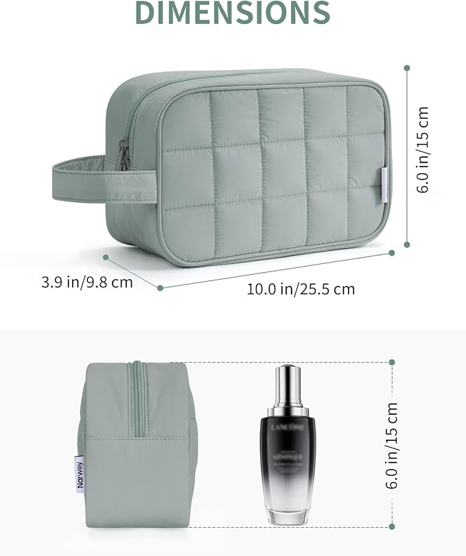 Narwey Quilted Makeup Bag Puffy Make up Bag Cosmetic Bag Organizer, Puffer Travel Toiletry Bag for Traveling Women Girl, Travel Bag for Toiletries, Skincare Medicine Bags (Sage Green)