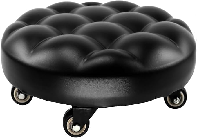 CNQLIS Low Rolling Stool with 360°Swivel Wheels, Pu Leather Low Roller Seat Chair, Movable Mini Stool for Home Office Garage Shop Fitness Sport