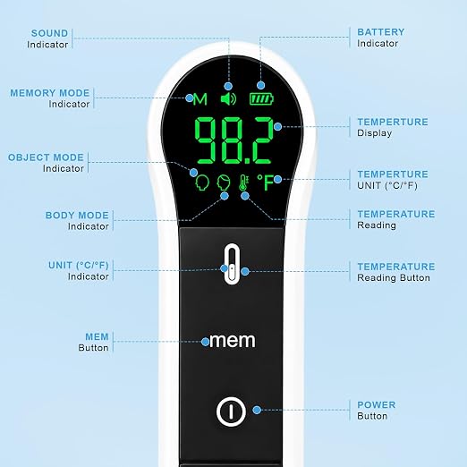 Dr. Aid No-Touch Ear & Forehead Thermometer, Infrared Digital,4 Color-Coded | No-Touch Infrared Sensor, Color-Coded Fever Indicator, Fast Reading