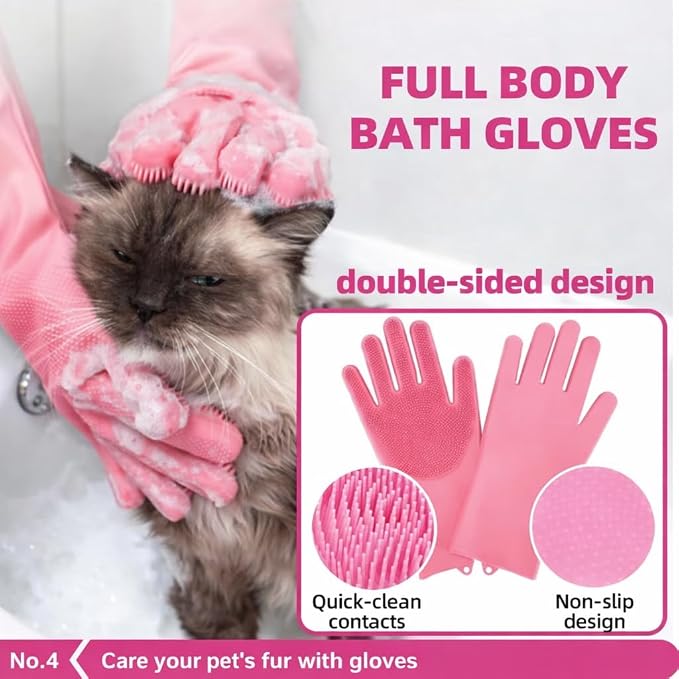 6-Piece Dog and Cat Grooming Kit - Self Cleaning Slicker Brush, Deshedding Brush, Bath Brush with Soap Dispenser, Grooming Bath Gloves, Microfiber Towel and Storage Pouch (Blue)