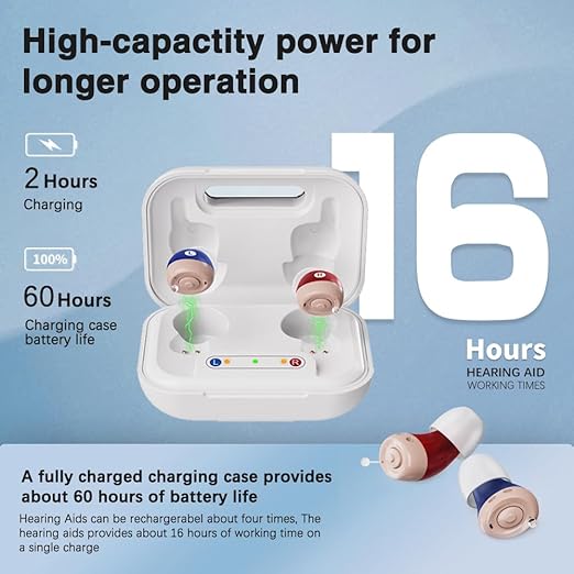 Hearing Aids Rechargeable Hearing Aids for Seniors, Up to 48 Hours of Battery Life, Clear Sound, Easy Volume Control, Automatic On/Off