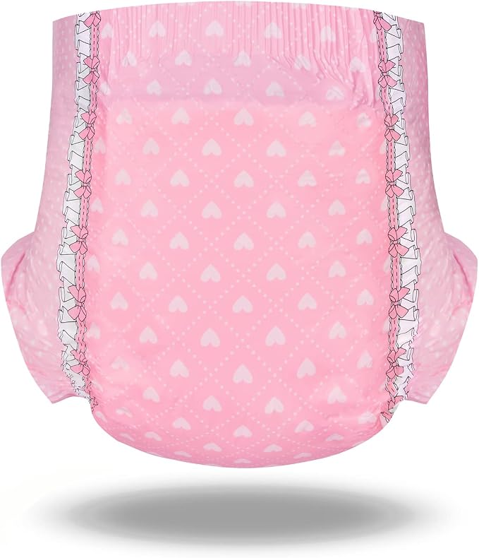 Littleforbig Printed Adult Brief Diapers 10 Pieces - Blushing Baby Pink(XL)