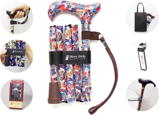[Combo] Merry Sticks Lightweight Foldable Walking Canes for Women and Men, Adjustable & Collapsible Walking Stick for Seniors, Includes A Cane Bag & A Smart Reflective Cane Holder