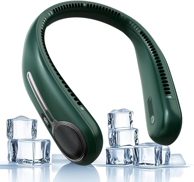 Portable Neck Fan, Personal Wearable Bladeless Fan, 6000mAh USB Rechargeable, 360° Airflow, LED Display, 4-Speeds, Hands Free Fan for Outdoor Indoor, Birthday Gifts for Men Women Dad Mom (Dark green)