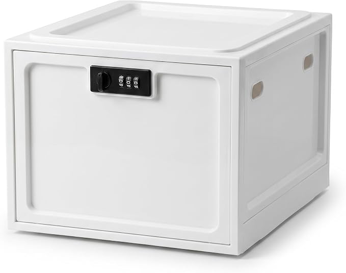 Medicine Lock Box for Safe Medication, 10L Lockable Storage Box for Fridge/Snacks Food, Phone Lock Boxes with Combination Code for Home/Dorms/Office Storage (1, Milky White)