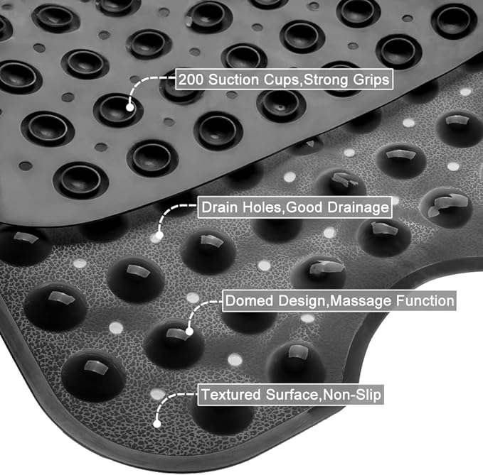 Bathtub and Shower Mats, Extra Long Non-Slip Bath Tub Mat 39 x 16 Inch, Machine Washable Bathmat with Suction Cups & Drain Holes for Bathroom Floor, Black
