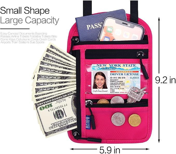 Neck Wallet Lightweight RFID Blocking Waterproof Travel Pouch Passport Wallets for Women Men