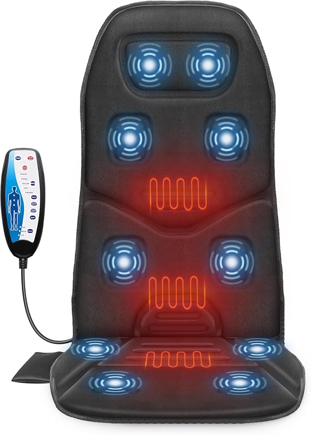 COMFIER Massage Seat Cushion with Heat - 10 Vibration Motors, Back Massager for Chair, （Vibration Massage Only, Not Shiatsu/Rolling,Massage Chair Pad for Back Ideal Gifts for Men, Women (Renew)