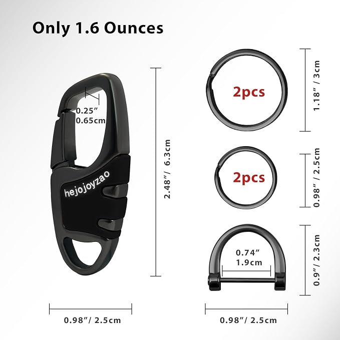 Keychain Carabiner Clip,Heavy Duty Belt Loop Car Key Ring Holder | Durable metal build, mens EDC accessory, 4 key rings, secure locking D-ring, fits belt loops, holds home, car key fobs