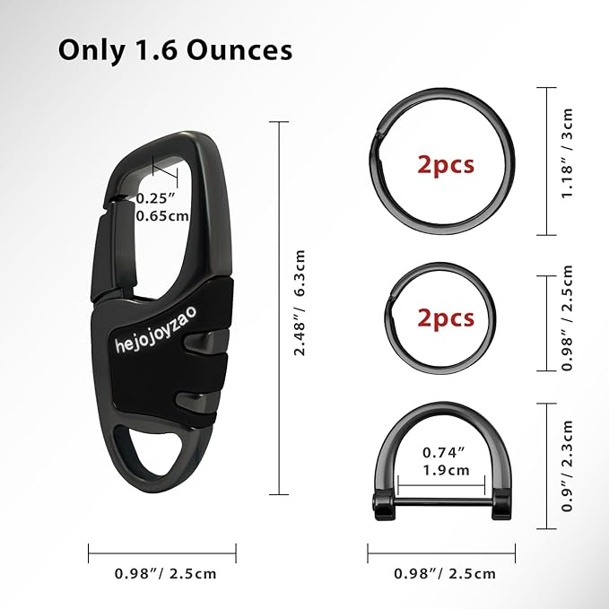 Keychain Carabiner Clip,Heavy Duty Belt Loop Car Key Ring Holder | Durable metal build, mens EDC accessory, 4 key rings, secure locking D-ring, fits belt loops, holds home, car key fobs