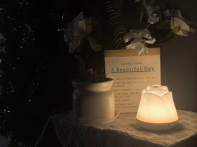 Rose Night Light for Bedroom, Touch Control LED Bedside Lamp, 7 RGB Colors, Portable Table Lights Gift for Men Women Teens Kids Children Sleeping Aid(2 Pack)