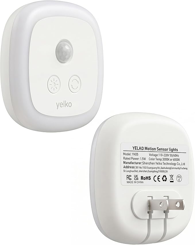 YELKO Motion Sensor Night Light with Dusk to Dawn Sensor - Plug in Cool White Anti-Glare LED, Soft Cozy Glow, 5 Level Dimmable, Timer Function for Bathroom, Hallway, Kitchen, Stairs, Garage, 2-Pack