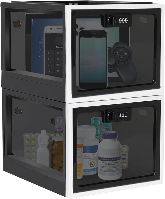 Medicine Lock Box, 2 Pack Medication Lockable Container for Refrigerator Food Safe Locking Box Tablet Phone for Kitchen Home School and Office Safety
