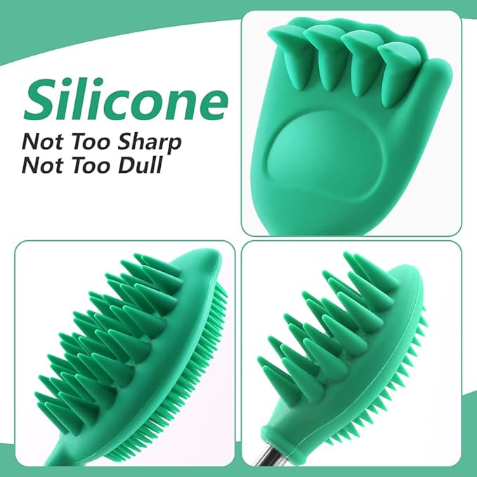 Back Scratcher with 3 Detachable Scratching Heads Silicone Massager Extendable Telescoping for Itches Lotion Application Spa Whole Body Seniors The Disabled Baby Men Women Kids Adults Green