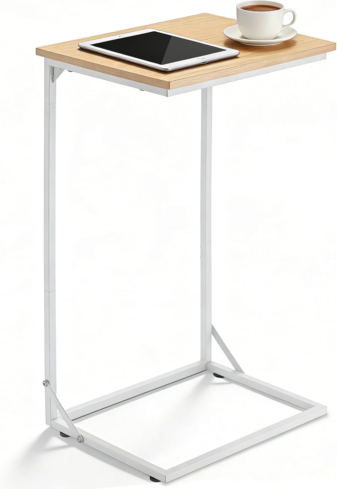 C Shaped End Table for Couch, Small Side Table for Living Room & Bedroom, Slide Under Sofa Table for Laptop, Coffee, Snacks, Easy Assembly, Modern Design