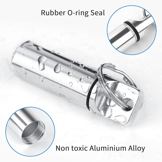 Small Portable Pill Box Keychain (5 Pack), Aluminium Alloy Mini Pill Organizer Case Container for Purse,Waterproof Metal Pill Holder Medicine Bottle for Outdoor Camping Travel
