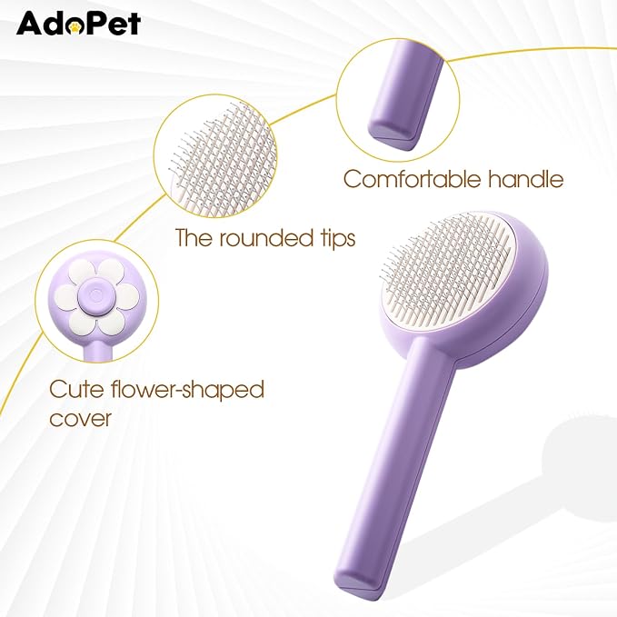 Self-Cleaning Pet Grooming Brush – Smooth Grooming Brush for Dogs and Cats, Easy Hair Removal with the Push of a Button, Gentle Shedding Remover for Small Pets