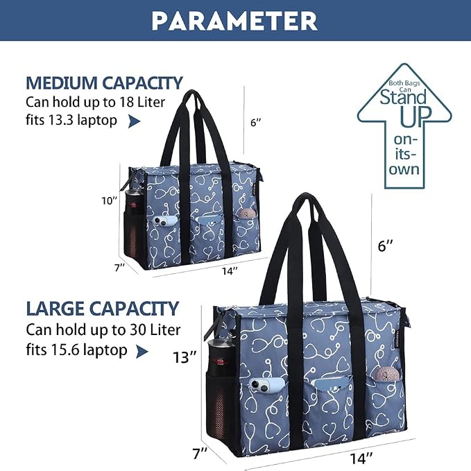 ABAMERICA Nurse Bags for Work Nursing Bag Multiple Pockets Waterproof Organizing Zip Top Clinical Bag for Nursing Students