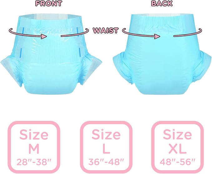Littleforbig Adjustable Tapes Adult Diaper 10 Pieces - ABDry Ultra Absorbent Diapers 6500 mL Blue (Medium 28"-38")
