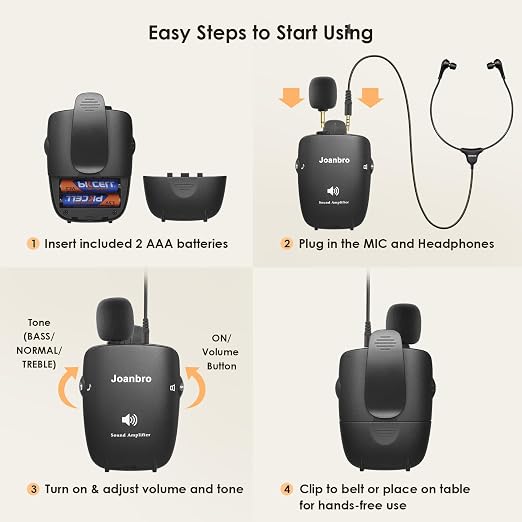 Hearing-Amplifiers for Seniors, Sound-Amplifier with Adjustable Volume & Tone Control, Handheld Pocket Size Hearing Assisted Devices with Replaceable Microphone, Headphones, Earbuds, Batteries