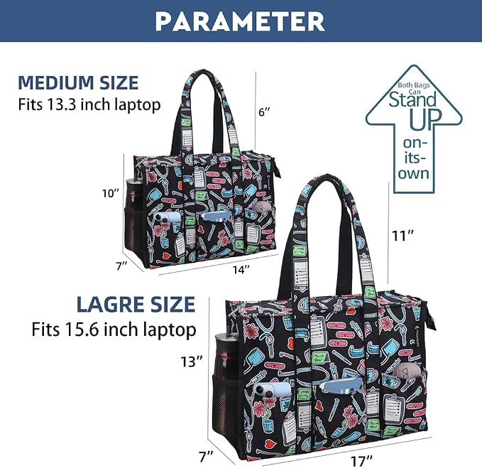 ABAMERICA Nurse Bags for Work Nursing Bag Multiple Pockets Waterproof Organizing Zip Top Clinical Bag for Nursing Students