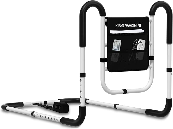 KingPavonini Bed Rails for Elderly Adults Safety ASTM-Approved, 2026 Upgrade Ergonomic Dual U-Handles & 4-Bar Reinforced Anti-Tip, 400lb Bed Rails for Seniors with Storage Bag, Tool-Free, Model BM07