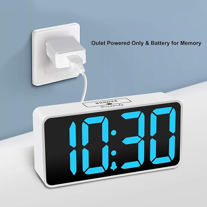 DreamSky Small Digital Alarm Clock for Bedroom with Large Big Numbers | Electric Bedside Desk Clock with USB Charging Port, Brightness Dimmer, Adjustable Alarm Volume, USB-C Adapter Powered