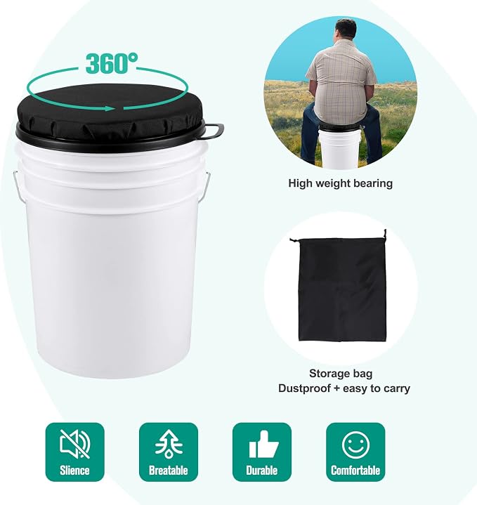 5 Gallon Bucket Seat, 360-Degree Swivel Seat Foam Cushion Bucket Seat Lid with Waterproof Cover for Dove Duck Hunting, Fishing, Baseball, Gardening and Camping