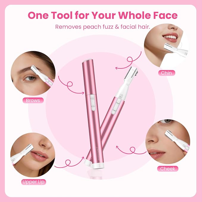 Upgraded Eyebrow Trimmer, Precision Electric Eyebrow Razor for Women Battery-Operated Facial Hair Remover with Comb No Pulling Sensation Painless for Face Chin Neck, Upper-Lip, Peach-Fuzz